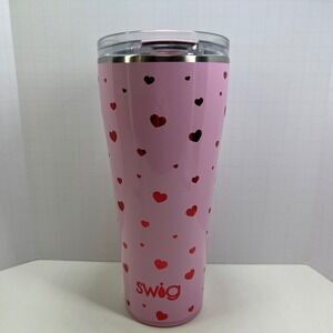 Swig Life 32oz Insulated Tumbler Pink Glitter Red Hearts Travel Mug with Lid